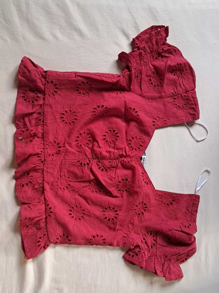 Chic Red Broderie Anglaise Top
