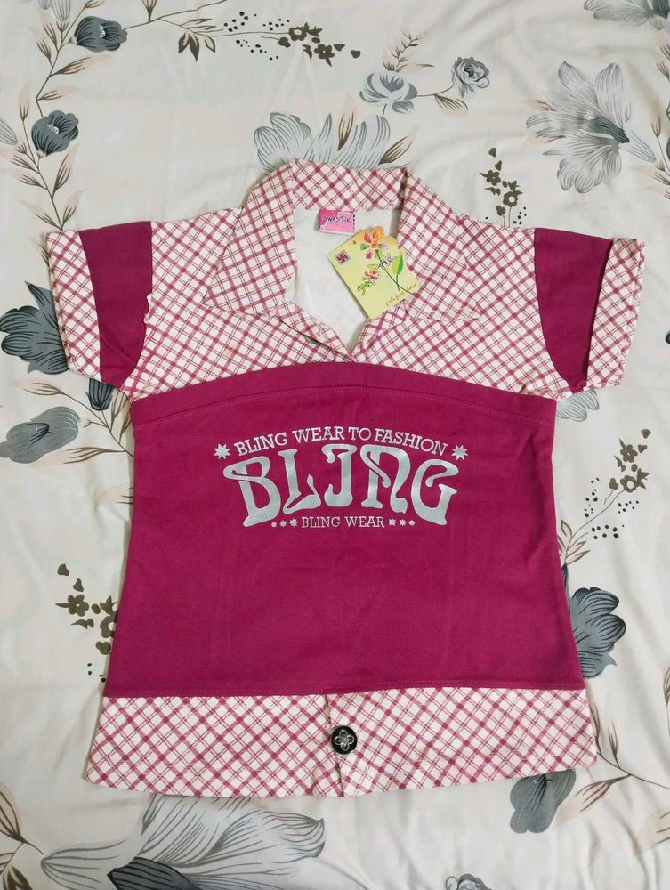 Stylish Magenta and Checked Girls Top