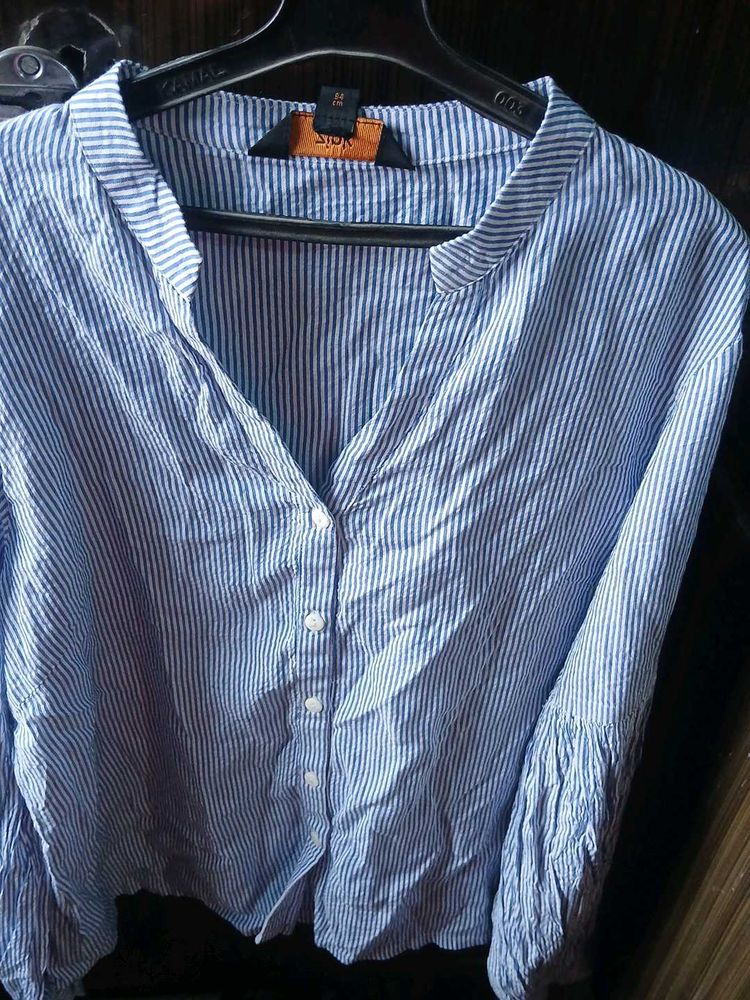 Blue Striped Button-Up Shirt
