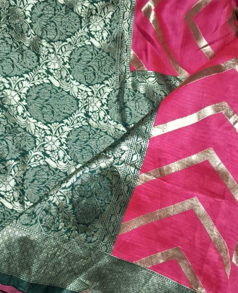 Vibrant Silk Saree with Gold Border