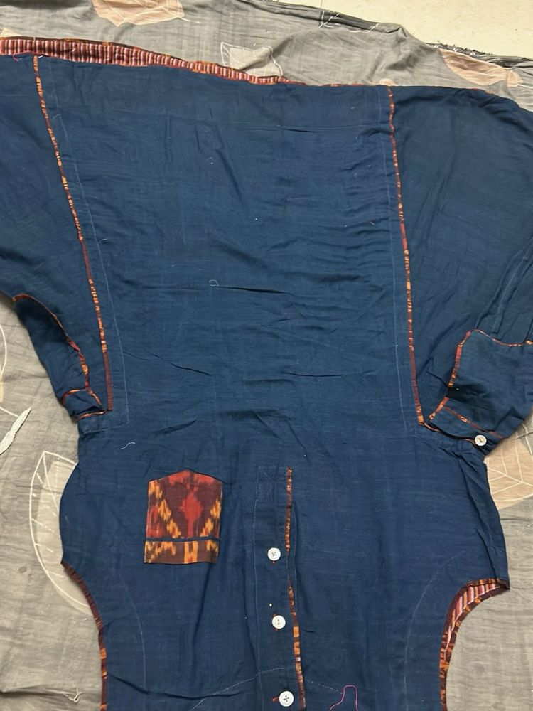 Blue Kurta with Unique Pocket