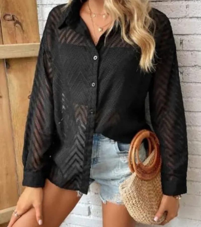 🖤Sheer Black Button-Down Shirt
