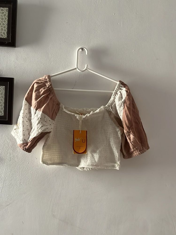 Chic Smocked Crop Top with Puff Sleeves