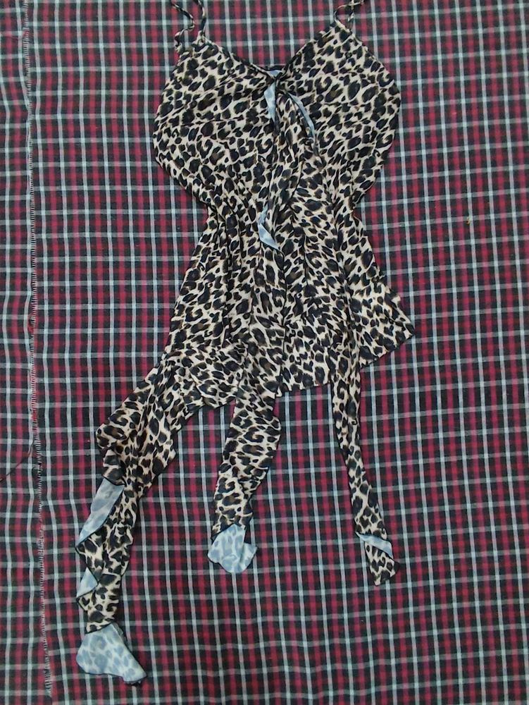 Leopard Print Y2k Asymmetrical Ruffle Top