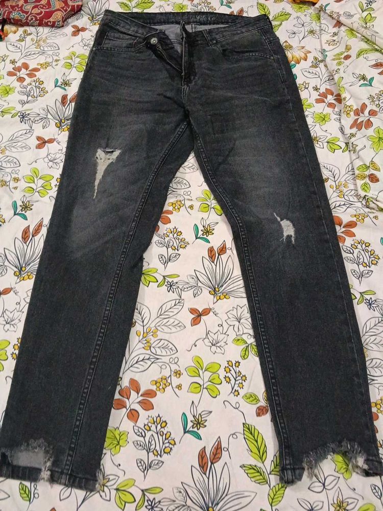 Distressed Grey Denim Jeans