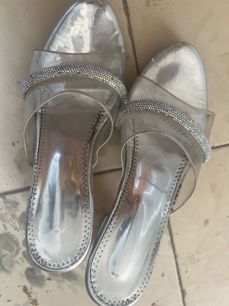 Sparkling Silver Slides