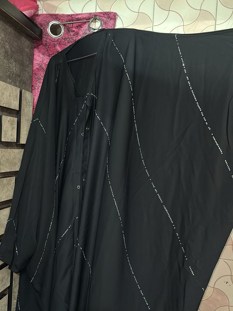 Elegant Abaya with Silver Embellishments