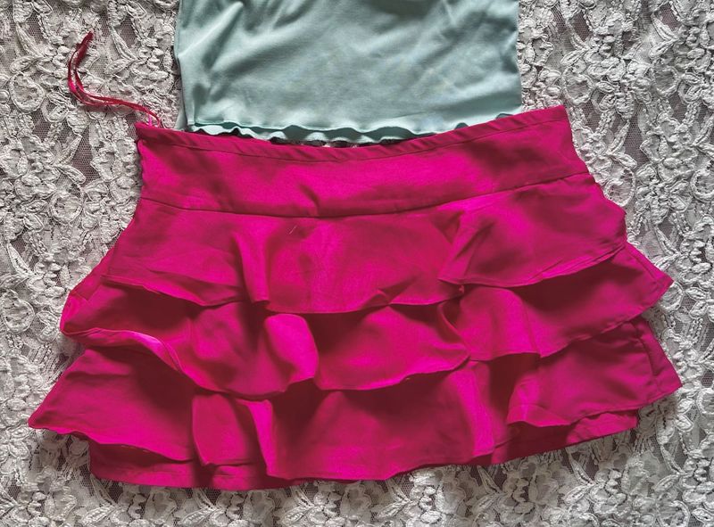 Ruffled Pink Mini Skirt