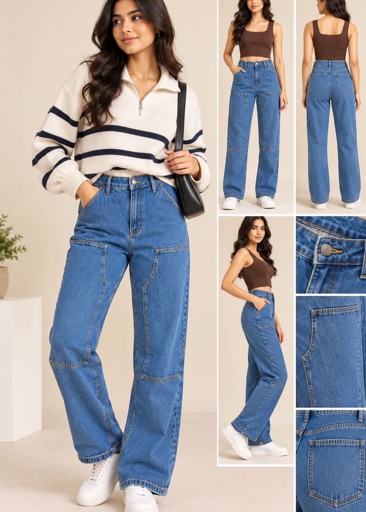 Blue Denim Wide Leg Pants