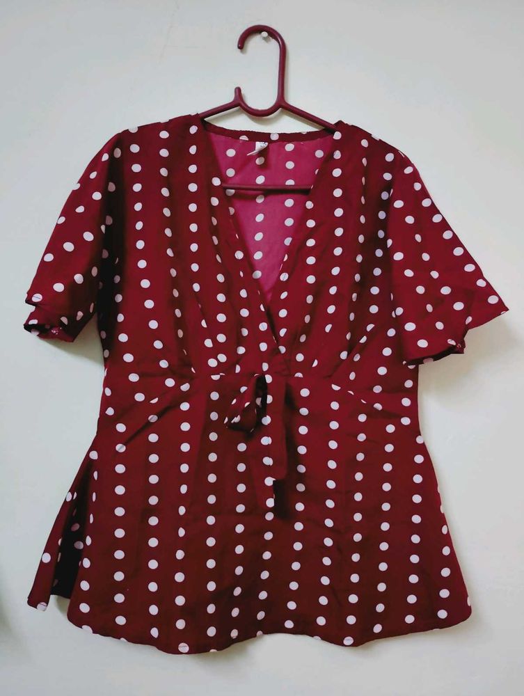 Polka Dot Tie Front Top