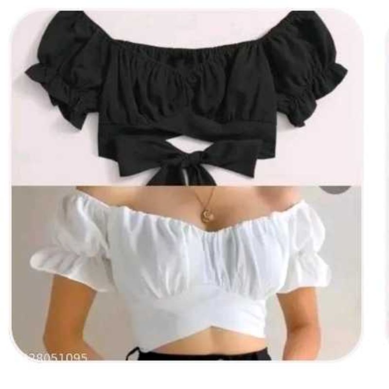 2 Off-Shoulder Puff Sleeve Crop Top | 1 black and