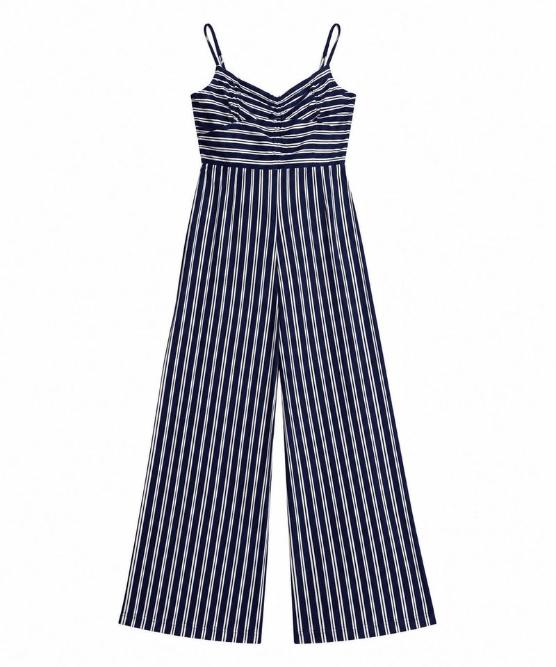 Navy Blue Striped Wide-Leg Jumpsuit (Size L)RIO