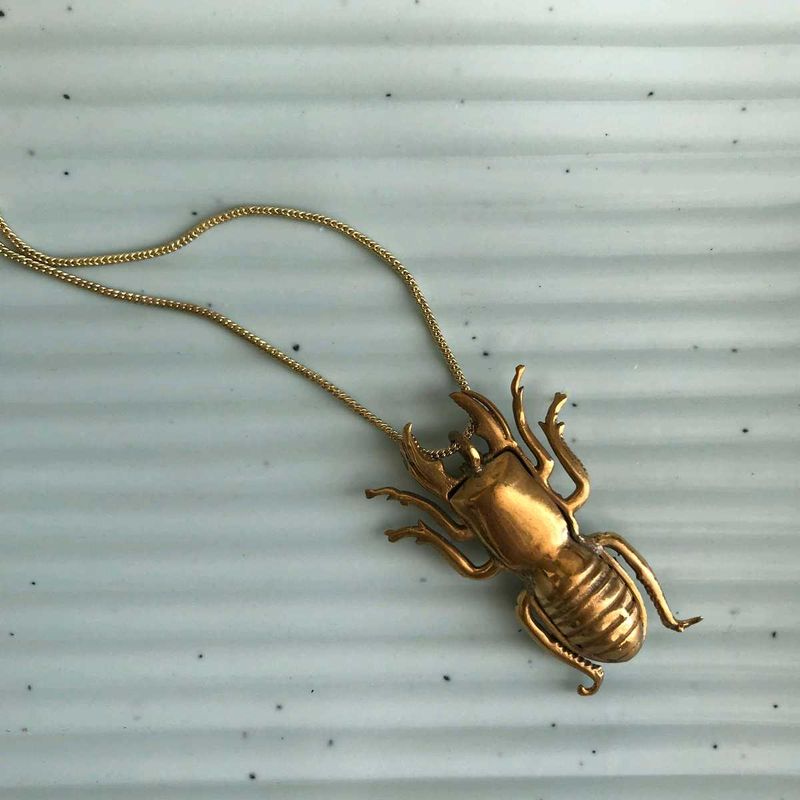 Golden Stag Beetle Pendant Necklace