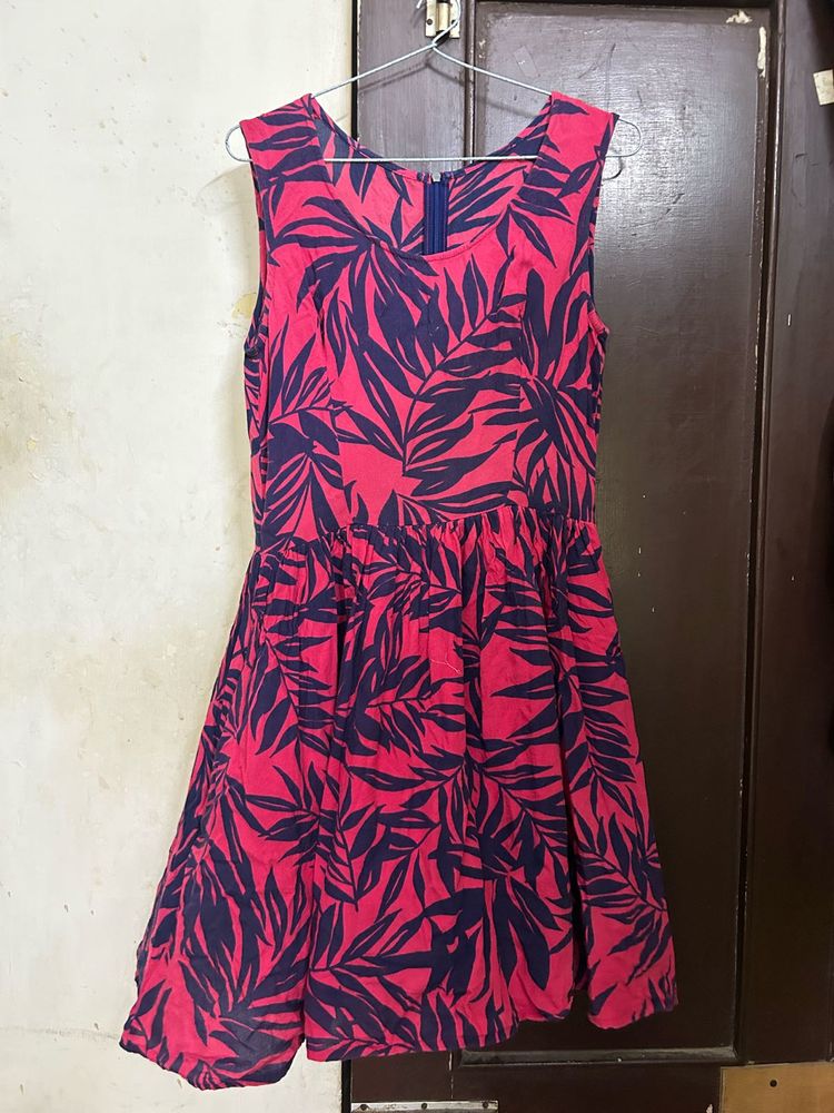 Pink &amp; Navy Floral Print Dress