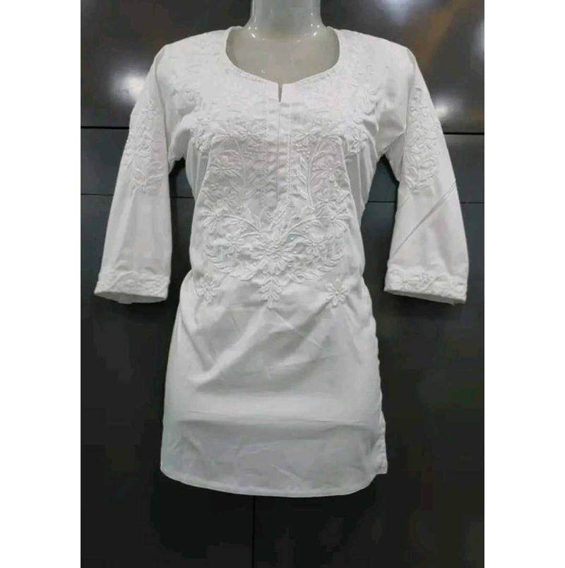 Elegant White Chikankari Short Kurti For Women