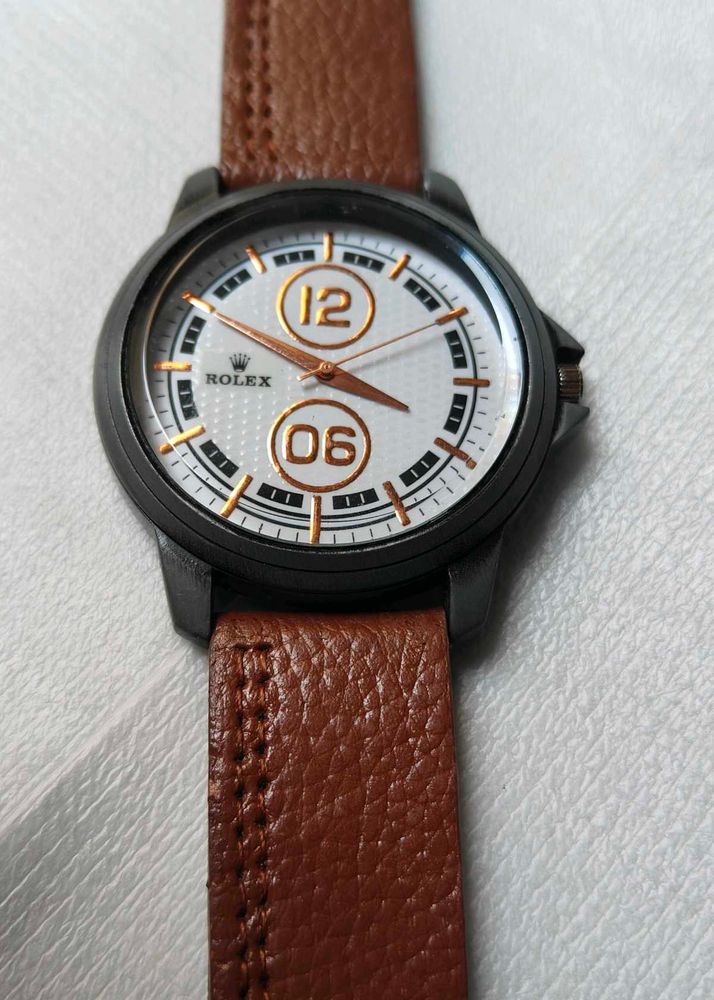 Stylish Rolex Watch with Brown Leather Strap