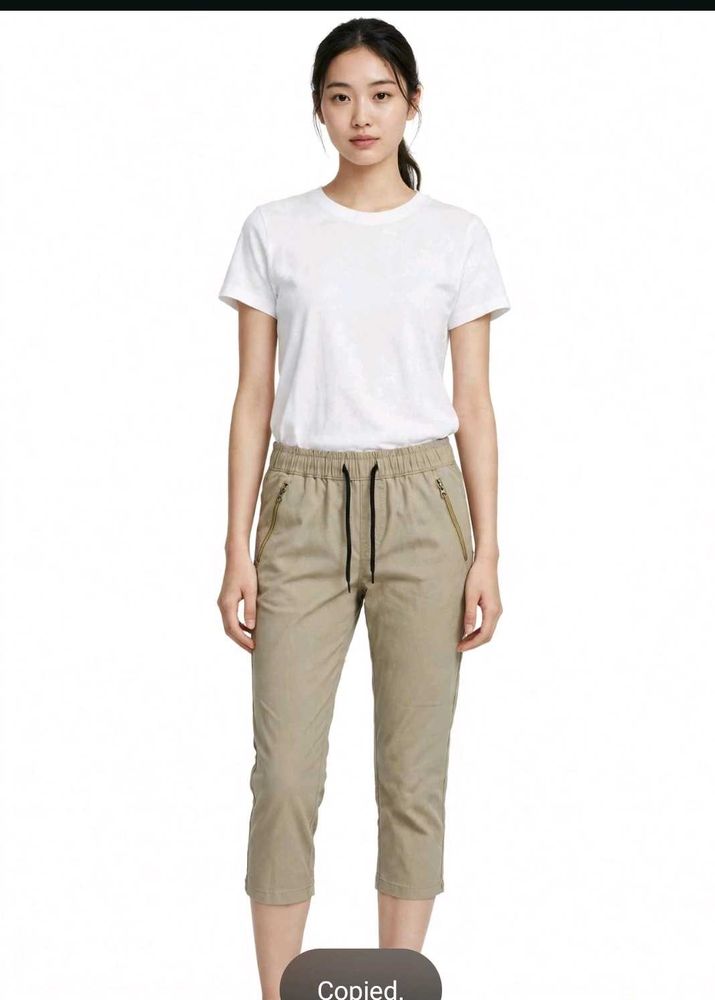3-4th Khaki Cropped Jogger Pants
