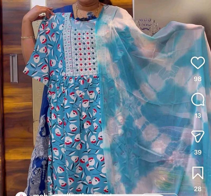 Beautiful Blue Floral Kurta Set with Dupatta