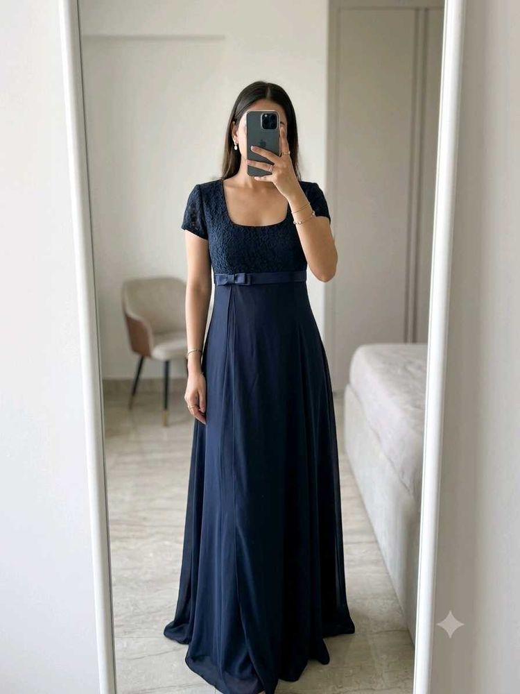 Elegant Navy Blue Lace Gown