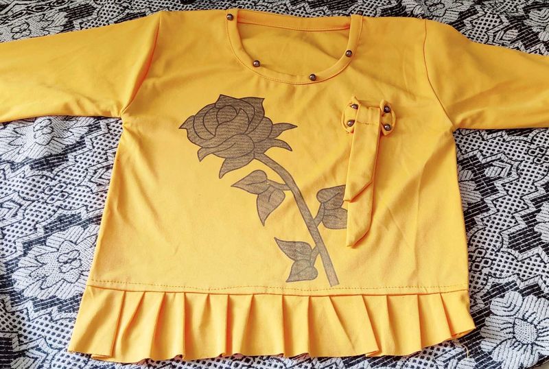 Yellow Rose Print Long Sleeve Top