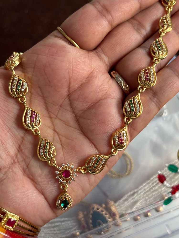 Exquisite Gold-Plated Necklace with Gems