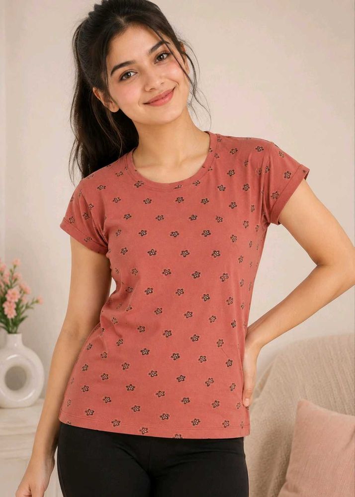 Coral Floral Print T-Shirt