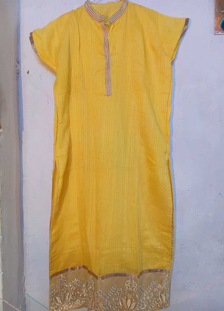 Yellow Kurti with Embroidered Border
