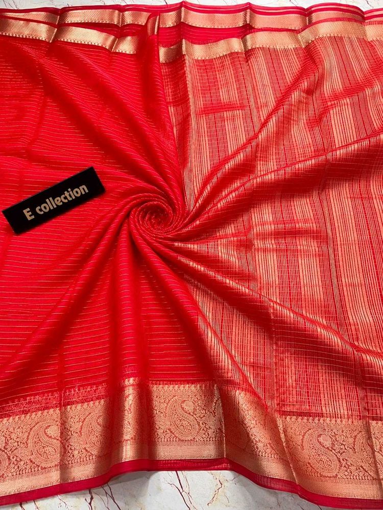 Stunning Red Saree with Gold Border organza