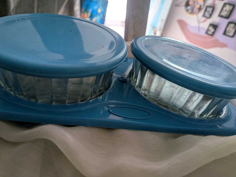 Blue Glass Bowl Set with Lids