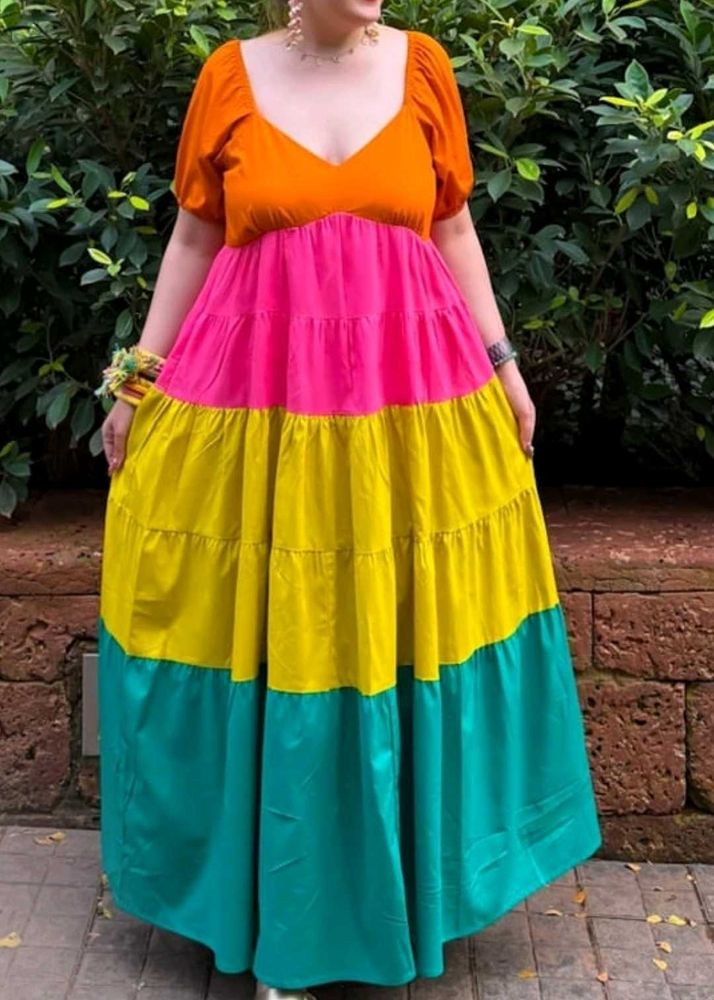 Boho Color Block Maxi Dress