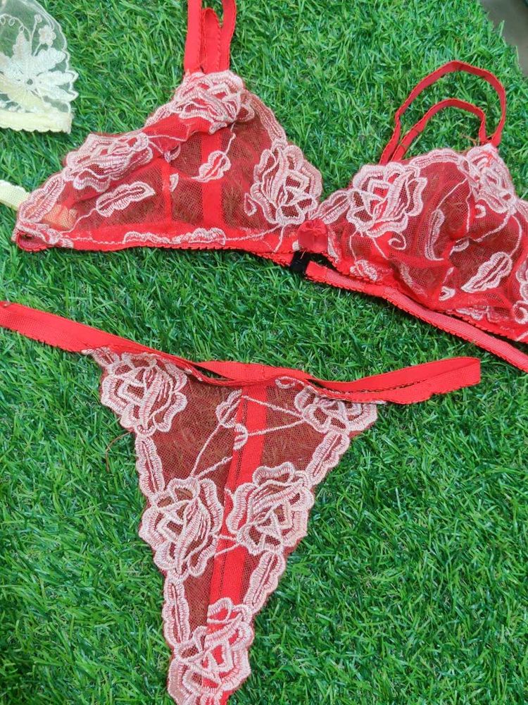 Lacy Red Bra &amp; Panty Set