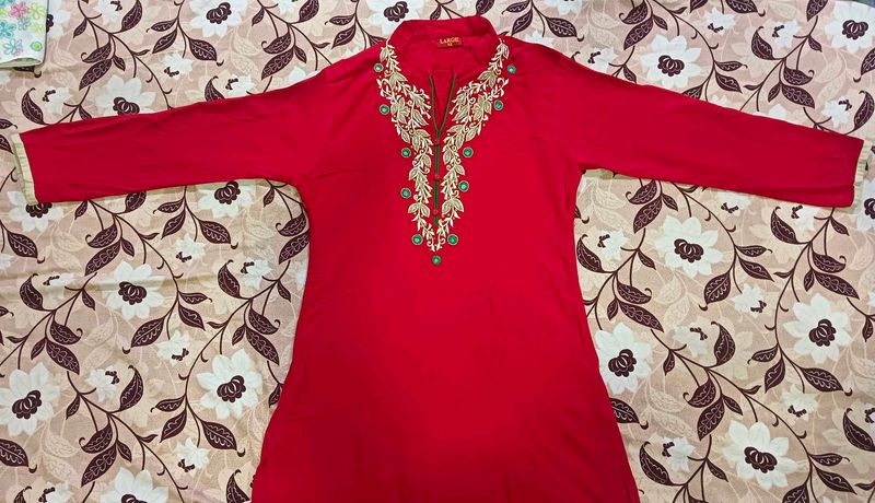 Red Embroidered Kurta