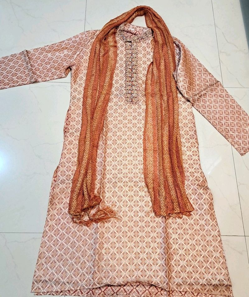Men Silk Sherwani Style Zari Kurta Set