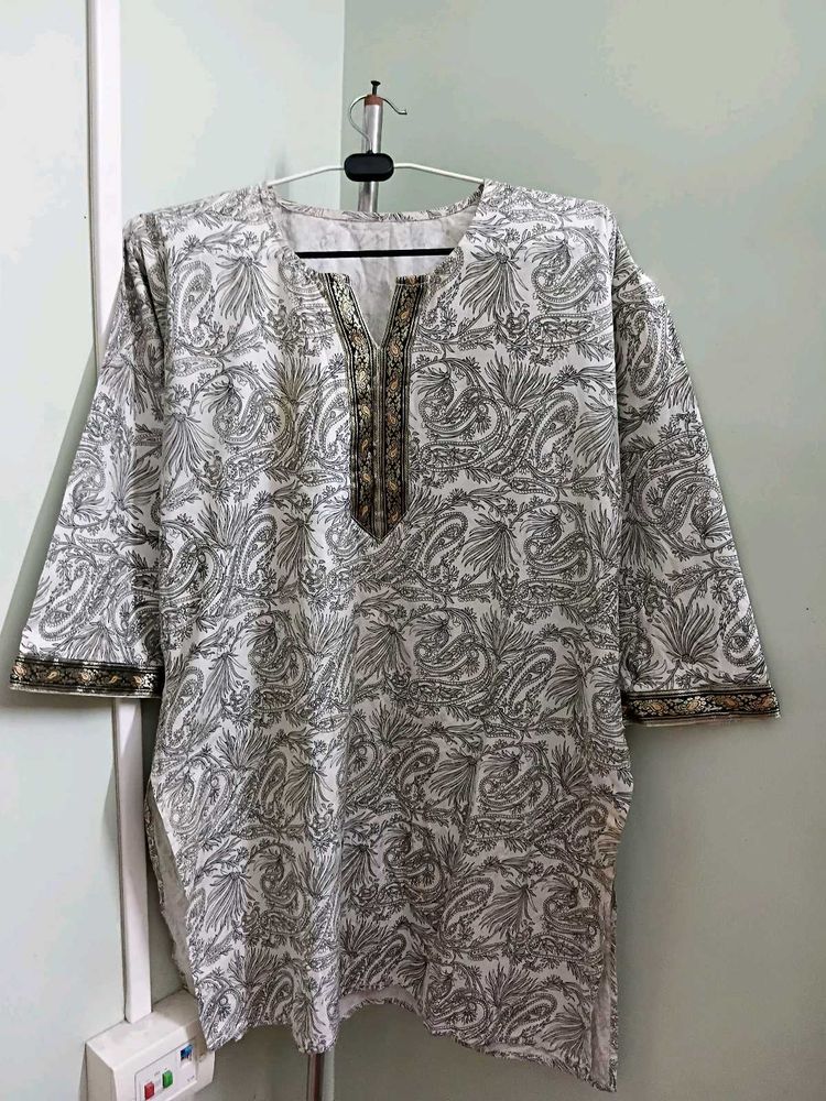 White Elegant Printed Kurti With Dupatta