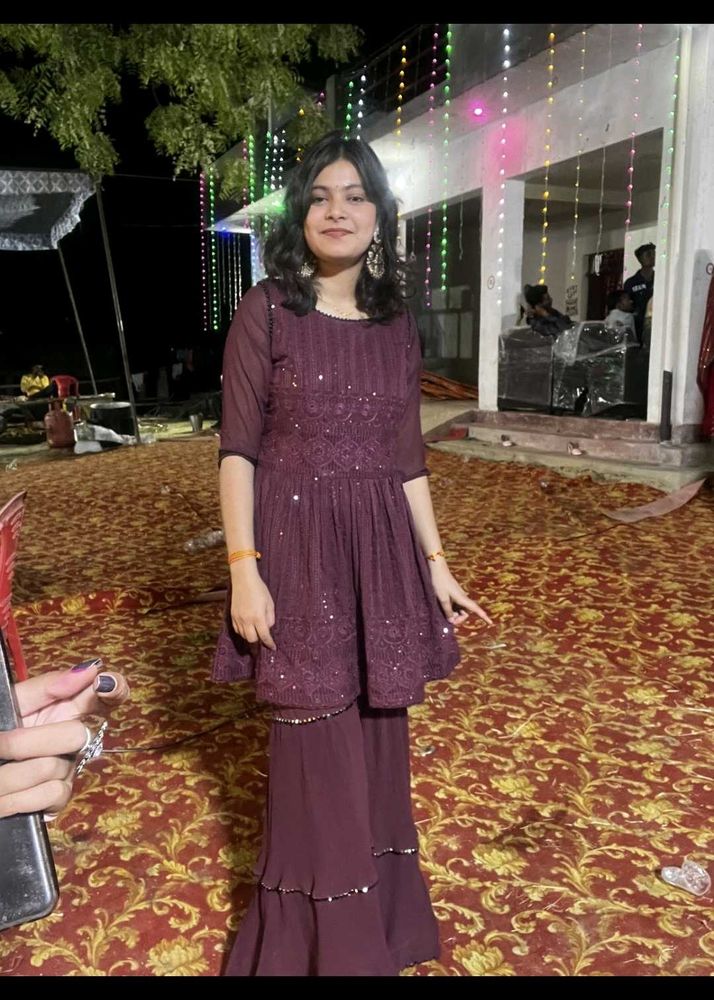 Elegant Maroon Kurta Set with Sharara