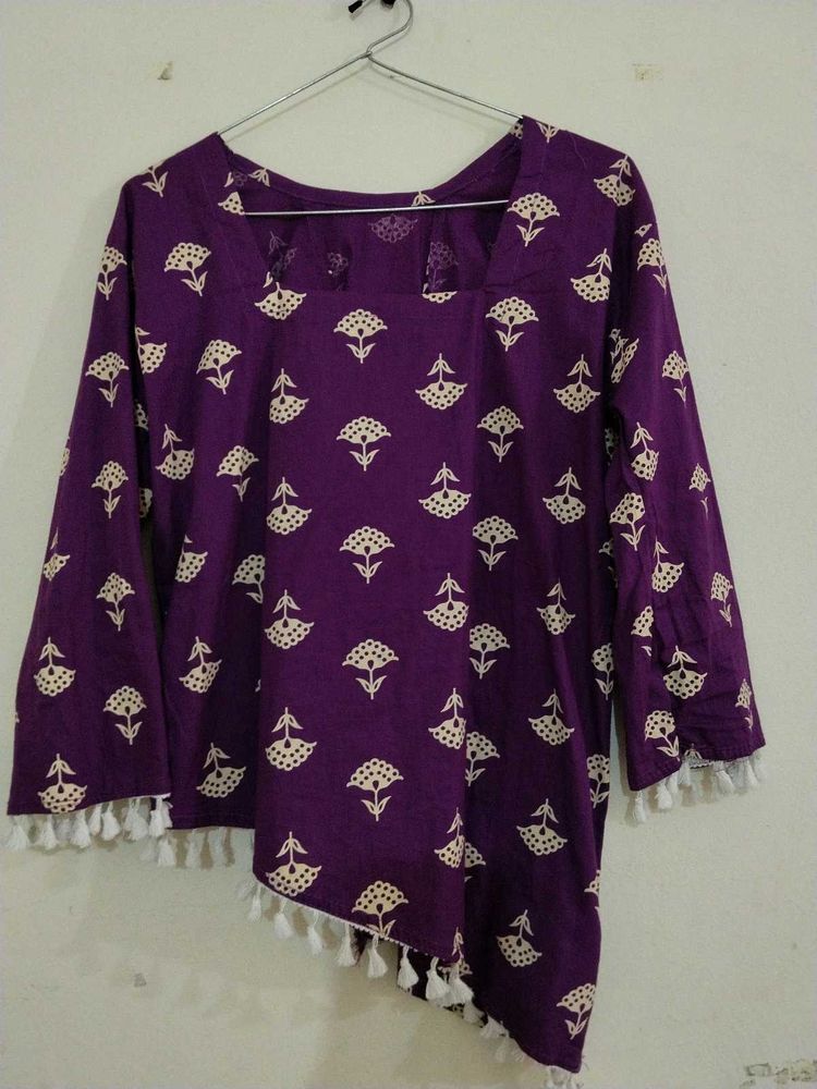 Vibrant Purple Short Kurti with Floral Print