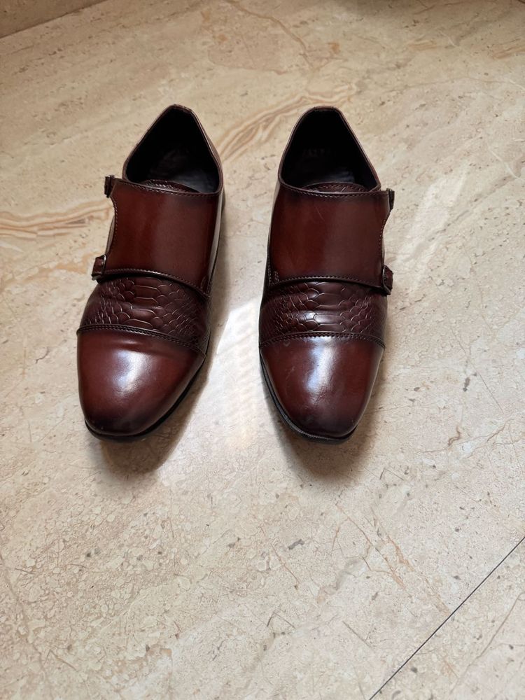 Men's Brown Leather Monk Strap Shoes