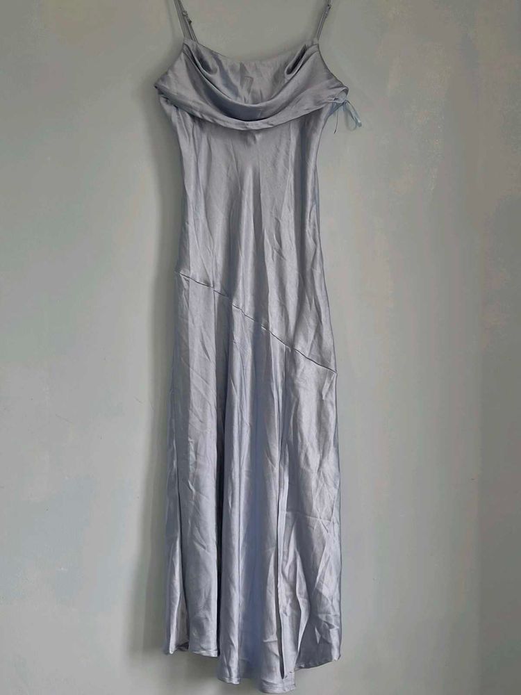 Satin Cowl Neck Midi Dress