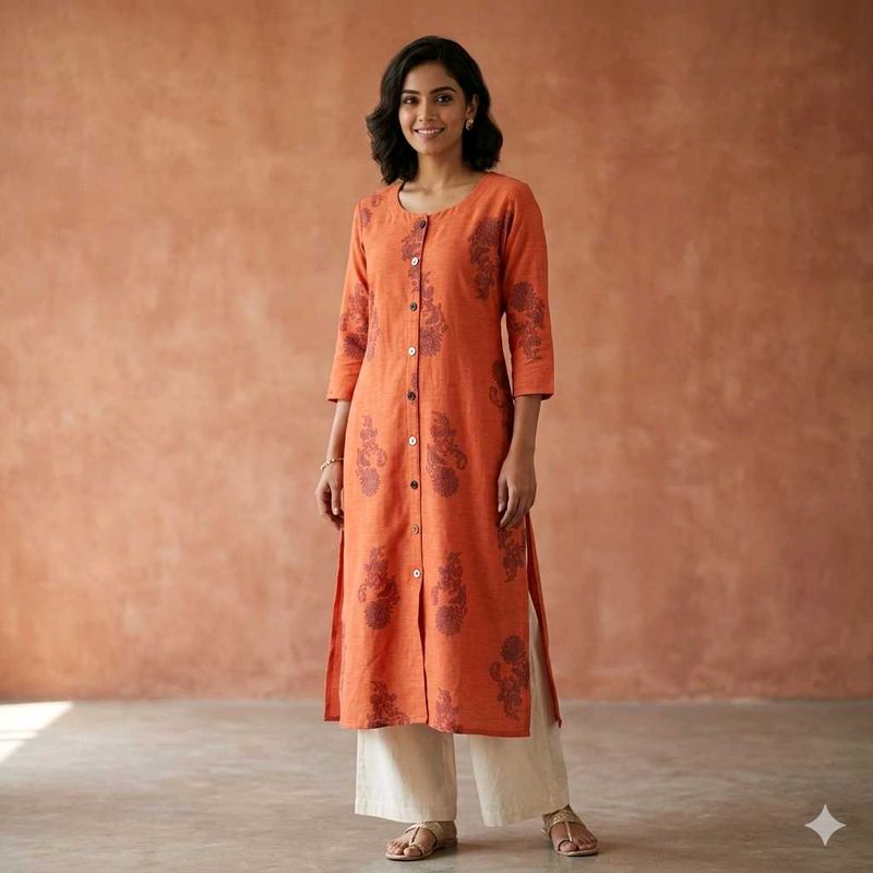 Orange Printed Kurta