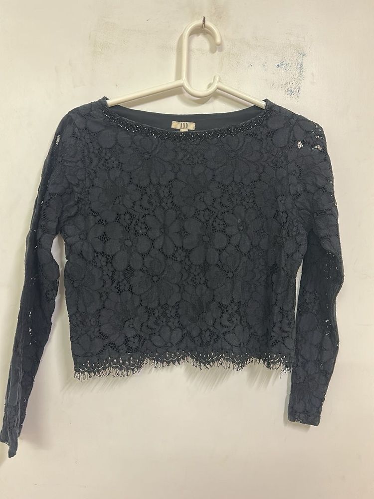 AND Black Lace Long Sleeve Top