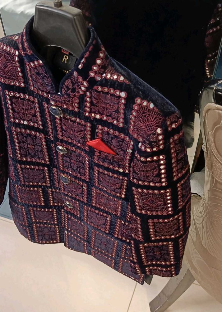 Elegant Embroidered Velvet Boy Party Jacket