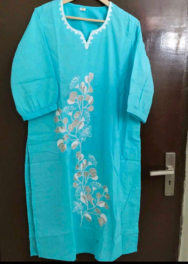 Aqua Blue Embroidered Kurta