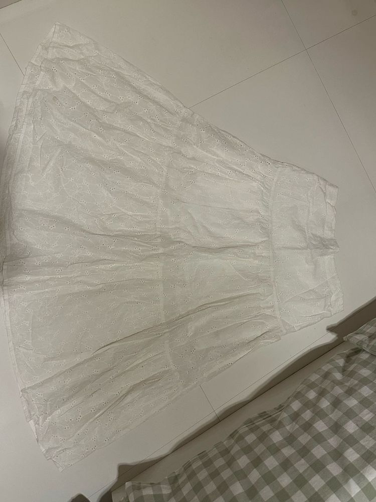 White Eyelet Tiered Midi Skirt