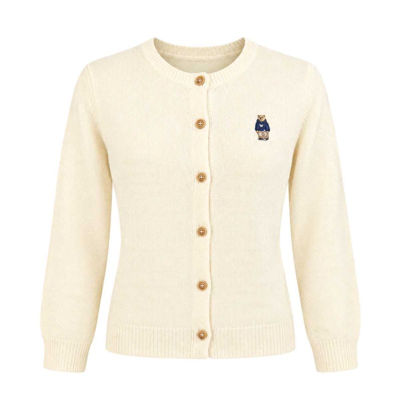 Cream Teddy Bear Embroidered Cardigan