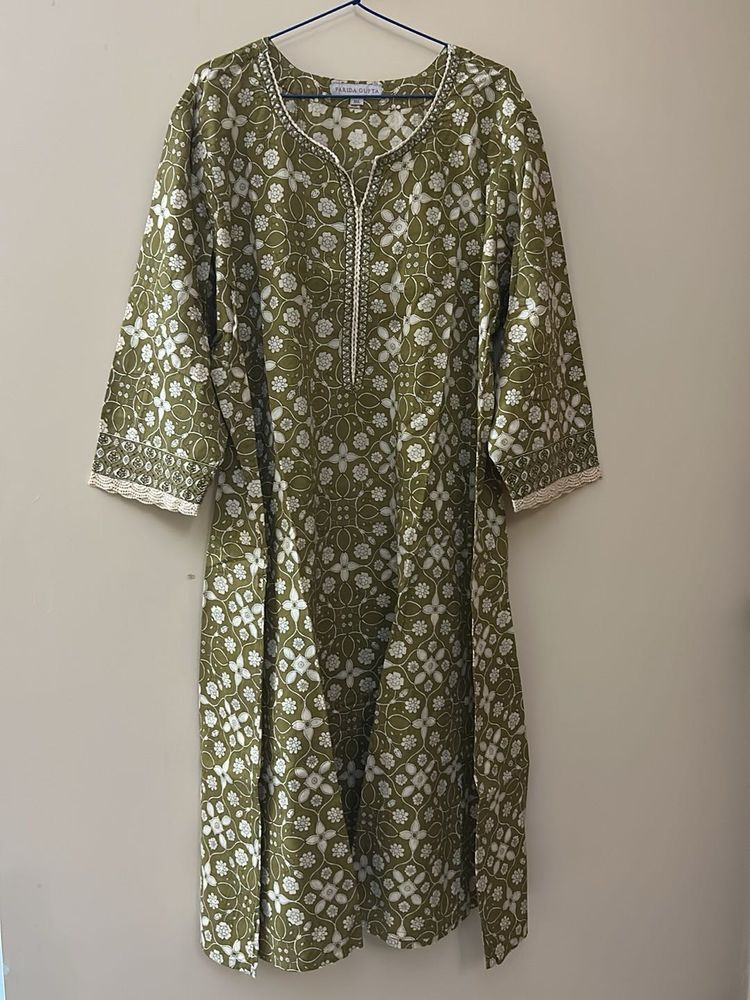 Olive Green Printed Kurta