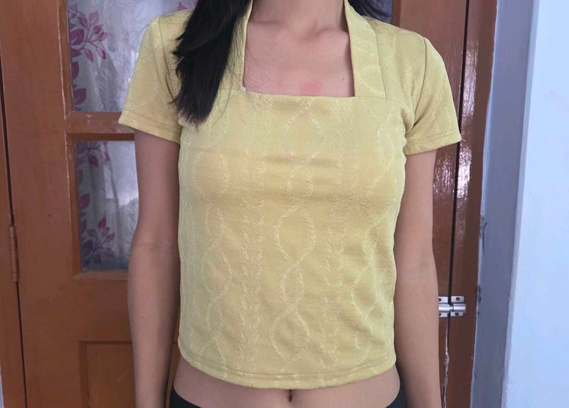 Women's Yellow Textured Crop Top