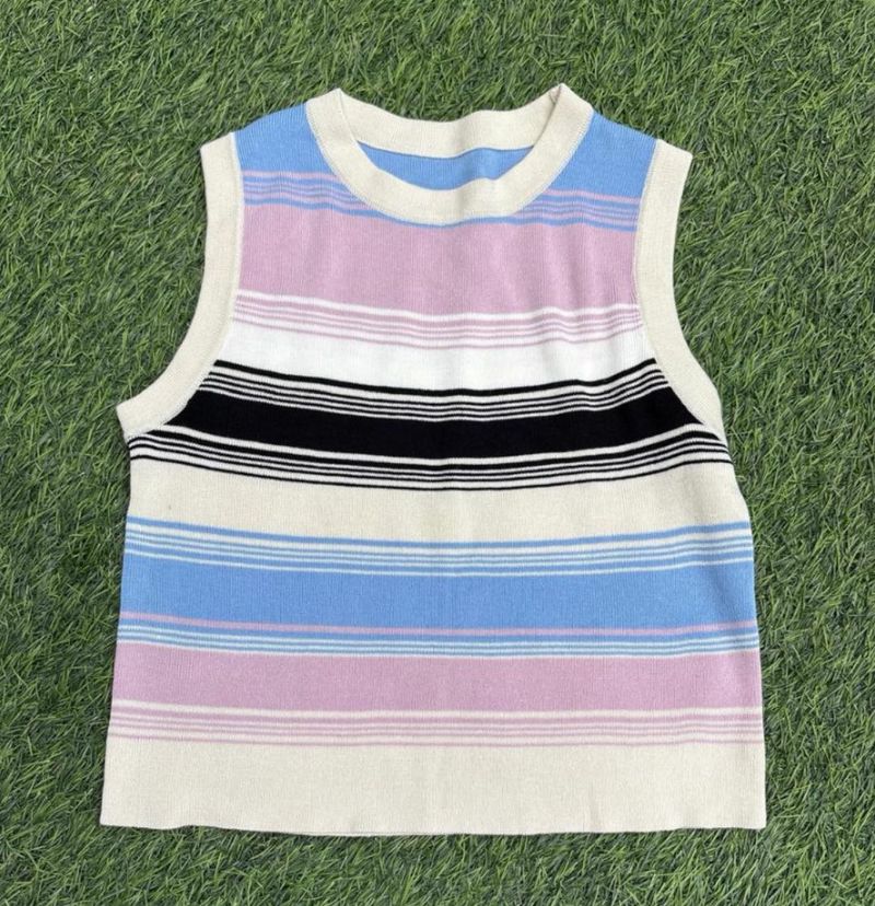 Striped Knit Sleeveless Top