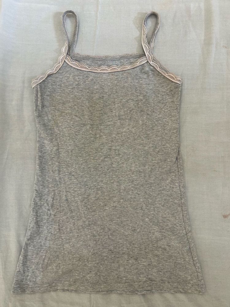 Gray Tank Top with Lace Trim