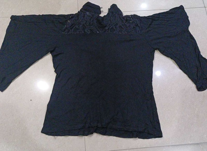 Black Lace Neckline Top