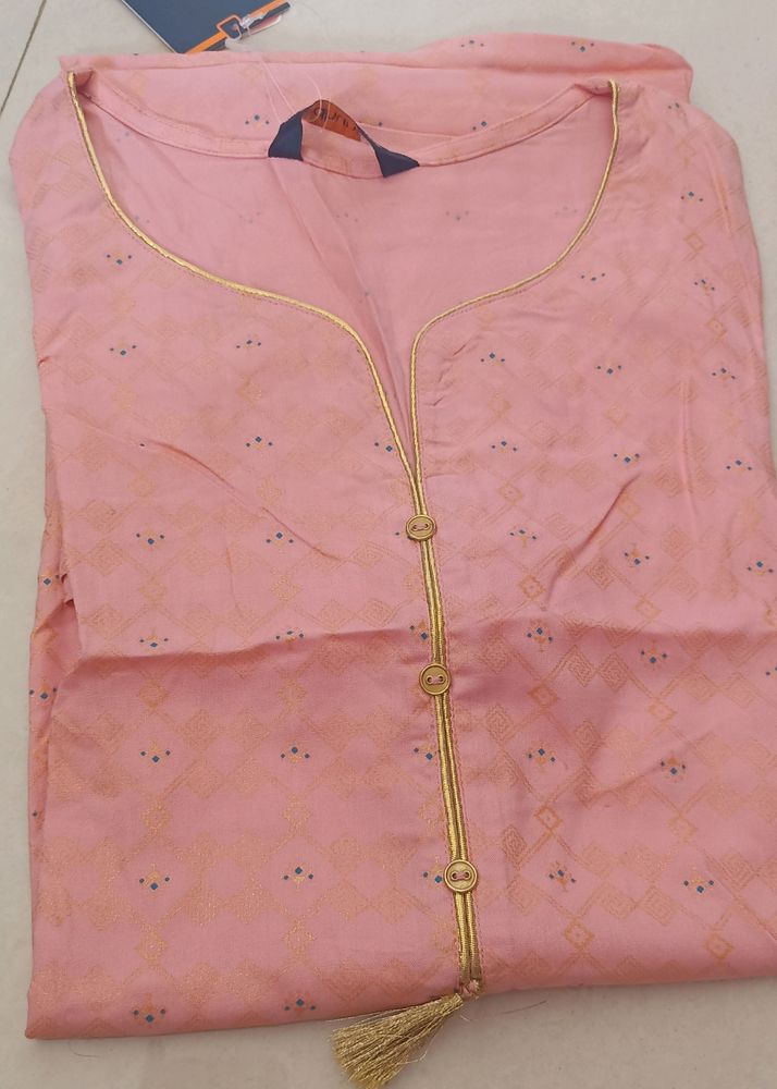 Dhuni Brand  Baby Pink Straight Kurta With 3/4 Sleeves